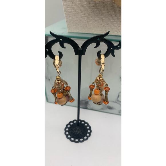 Vintage ART Arthur Pepper Tangerine & Cork Double Strand Necklace & Clip Ons Set - Picture 6 of 6